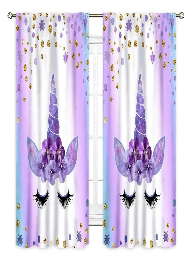 TKUYO Unicorn Curtains for Girls Bedroom, Ombre Rainbow Purple Princess Unicorn Colorful Blackout Rod Pocket Drpaes for Girls Kids Baby Room Living Room Nursery Window Treatments 2 Panels Sets, 84"x63" Inch - Image 2